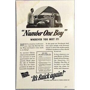 Buick "Number One Boy Wherever You Meet It!" Vintage Print Ad 1937